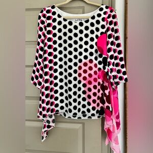 Joseph Ribkoff Black, White & Hot Pink Polka Dot Tunic